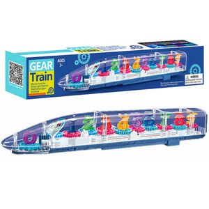 Carro de brinquedo transparente elétrico - trem universal de engrenagem com luz impressionante e música - número de rotação educacional