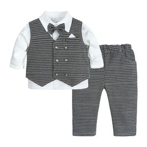 Retail Baby Boys Formal Terno Criança Gentleman Set Dress Slim Fit Camiseta + Colete + Calças + Outfits Bowtie Smoking