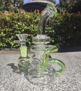 2021 Shisha Bong Glas Dab Rig Klargrün Recyler Wasserbongs Rauchrohre 8-10 Zoll Höhe 14,4 mm Innengewinde mit Quarzknaller