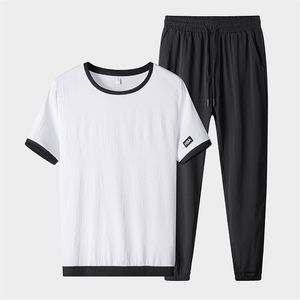 Stor storlek sommar Tracksuit män Sportkläder Kortärmad T-shirts + Byxor 2 stycken Mäns uppsättningar Jogging Sweat Suits 6XL 7XL 8XL 210722