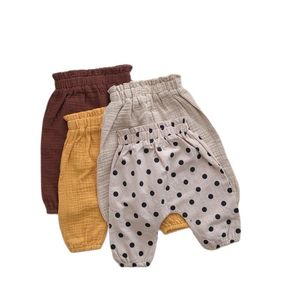 Yaz Bahar Kore Bebek Harem Pantolon Gaze Pamuklu Çocuk Giyim Erkek Bebek Kız Rahat Giysileri Rahat Babywear 211028