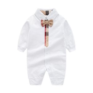 Baby Boy Bow Tie Romper Nowonarodzony kombinezon formalny niemowlę długie rękawy Bodysuit Toddler Jumpsuits Onesies 0-24 miesiące