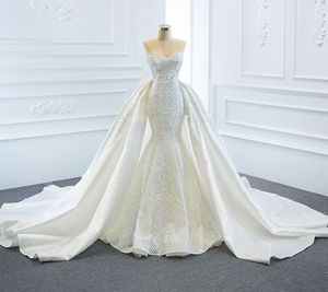 2022 vestido de bridel Novas chegadas 2 peças pérolas de laço sereia vestido de casamento com capela destacável trem vestido de noiva seria 2 em 1 robe de mariage