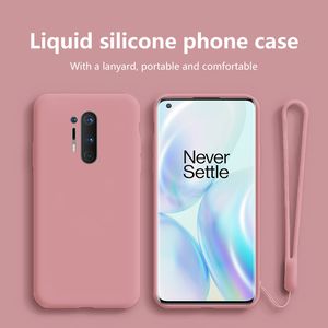 Original Liquid Silicone Phone Fodral för ett plus 8T-fall för ett plus Nord 8 Pro 6T 7T Pro med lanyard Soft Cover Case