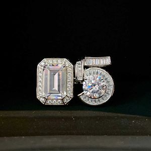 Top Brand Pure 925 Sterling Silver Jewelry Emerald Cut Letter 5 Designringar Big Diamond Rings Engagement Wedding Luxury Jewelry