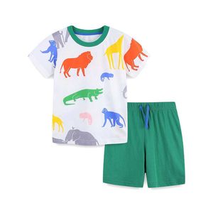 Jumping Meters Children's Outfits Cotton Boys Girls Animals Print 2 Pcs Sets Fashion Kids Tops + Bottom Clothing Baby Suits 210529
