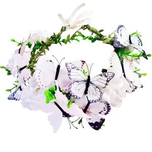 DWWTKL White Butterflies Crown Women Headpiece Flower Girl Headband Hair Wreath Floral Garland