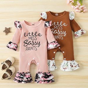 kids Jumpsuits girls Letter print Flying sleeve Rompers infant toddler Floral camouflage Jumpsuit Spring Autumn fashion Boutique baby clothes