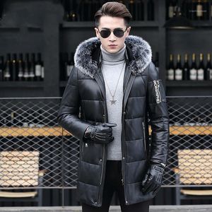 Männer Leder Faux Jacke Männer 2021 Schaffell Echte Warme Winter Ente Unten Mantel Jaqueta De Couro J16-HF1612-1 YY749