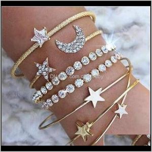 Bracelets Drop Delivery 2021 Ladies Bohemian Style Diamond Crystal Star Moon Chain Open Bangle Bracelet Fashion Jewelry 4 Pcs/Set 5C6Lc