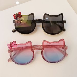 Moda Kids Cat Sunglasses 2021 New Girl Bonito dos desenhos animados Bowknot Óculos ao ar livre bebê crianças proteção UV Adumbral óculos B077