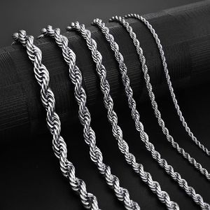 Edelstahl-Seilkette, 2–5 mm, verblasst nicht, wasserfest, Choker-Halsketten für Männer und Frauen, Twist-Hip-Hop-Schmuck, 316L-Silberketten, Geschenke, 45,7–61 cm