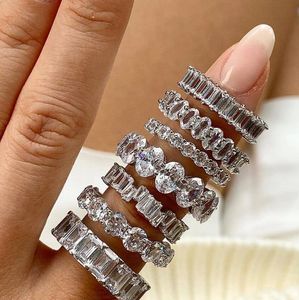 Ins Top Sell 10 Styles Wedding Ring Sparkling Luxury Jewelry 925 Sterling Silver Multi Shape White Topaz CZ Diamond Eternity Party Women Engagement Band Rings Gift