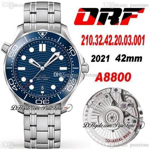 ORF Dykare 300m Cal A8800 Automatic Mens Watch 42mm Keramik Bezel Blue Wave Textured Dial Rostfritt Stål Armband 210.32.42.20.03.001 Super Edition Puretime E5