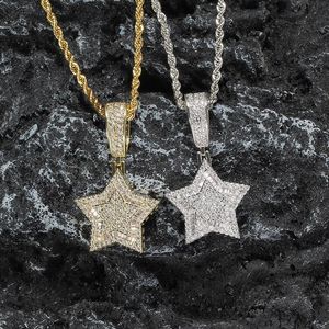 Collane con ciondolo Hip Hop Claw Setting 3A + CZ Stone Bling Iced Out Double Layer Star Pendenti per uomo Rapper Jewelry Gift