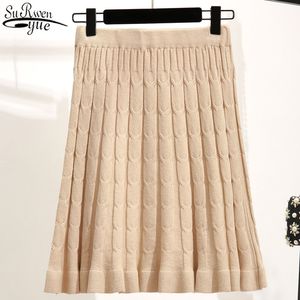 Elastyczna talia dzianiny mini spódnice kobiety jesień fashon koreański wysoka linia plisowana solidna przypadkowa luźna 10370 210427