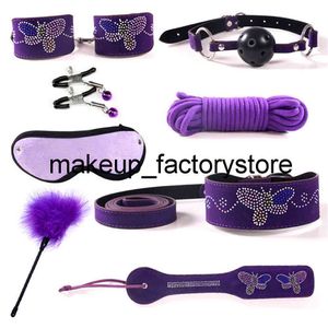 Massage 8-teiliges Sexy Leder-BDSM-Kits, Bondage-Set, Handschellen, Sexspiele, Peitschenknebel, Nippelklemmen, Sexspielzeug für Paare, exotischer Flirtladen