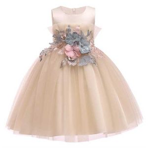 2019 Elegante abito da ballo Abito da sera formale Abito da sposa Ragazza Principessa Fiore Abito da cerimonia nuziale per bambini Abbigliamento per vestiti da ragazza Q0716