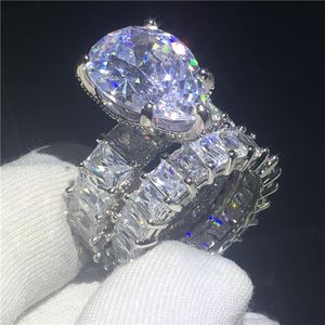 Cluster Ringen Handgemaakte Peer Cut CT Lab Diamond Ring Sets Sterling Zilveren Sieraden Engagement Bruiloft Band voor Dames Mannen Party Bijou