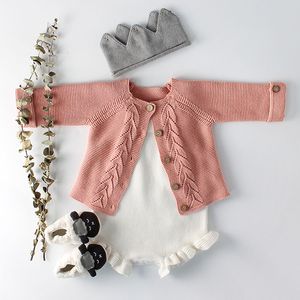 Set di abbigliamento Completi per bambina e bambino Set di vestiti Cappotto in maglia a foglia nata + Tutina per neonato Primavera Autunno Infantile