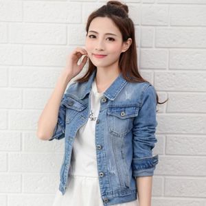 Women's Jackets 2021 Denim Jacket Light Blue Bomber Short Jeans Casual Ripped Outwear 2XL Slim Long Sleeve Black Jack Coat