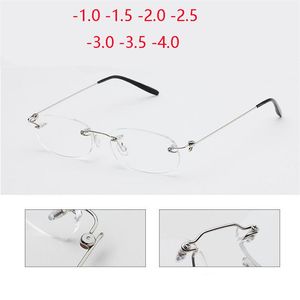 Óculos de sol de moda Quadros sem moldura óculos nearsighted Mulheres Terminados Homens Perna de Metal Rimless Quadrado Diopter Óculos -1,0 -1,5 - 2,0-2,5 -