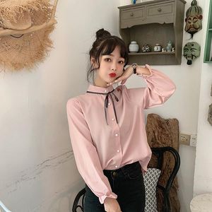 Blouse Good Quality Feminina Women's Clothes 2021 Pure Color White Cute Sweet Long Sleeve Shirts Female A6016 Blouses &
