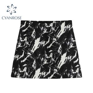 Streetwear Sexy A-Line Crop Skirt Tie Dye Vintage Abbigliamento donna Vita alta Gamba larga Harajuku Tempo libero Ins Gonna aderente Femal 210417