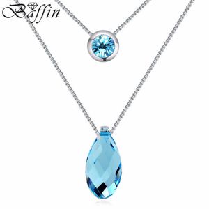 Baffin Crystals from Swarovski Water Drop Pendant Necklace Women Romantic Double Chain Jewelry Trendy Wedding Accessories