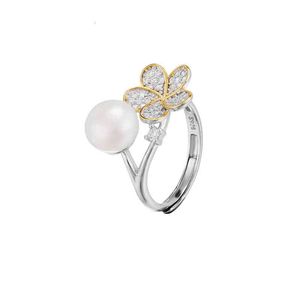 J1172 Diamond Inlaid Pearl Ring Female S925 Silver Holder Hollow Openable Hand Jewelry