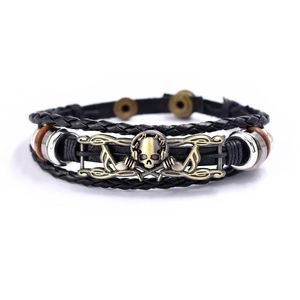 Charm Bracelets Punk Skeleton Skulls Leather Bracelet For Women Men Female Girls Cool Vintage Fashion Bangle Boho Chic Jewelry Gifts