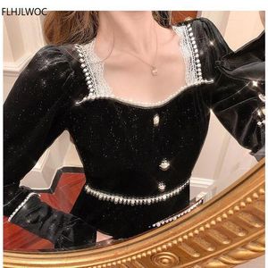 Französisch Stil Elegante Dame Feminine Vestidos Frauen Mode Langarm Party Patchwork Weiß Spitze Schwarz Kleid N3002 X0521