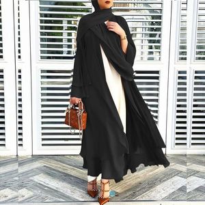 Ethnic Clothing Solid Open Abaya Chiffon Muslim Dresses Islamic Women Hijab Dress Arabe Robe For Prayer Garment Plus Size African
