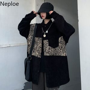 NEPLOE CORDUROY CAMISETAS Das Mulheres Adesivos Vintage Retalhos Contraste Blusas Oversized BF Streetwear Moda Coreana Blusa 4H074 210422