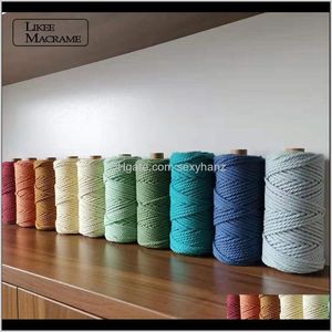 Garnkläder Tyg Apparel Drop Leverans 2021 100Percent Cotton 4mm Rame Färgglada Cord Rope Twisted Craft String DIY Hem Textil Bröllop D