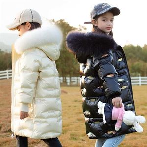 Jaqueta de inverno olekid para meninas grossas garota à prova d'água quente brilhante para baixo 5-14 anos crianças adolescente parka outerwear casaco 211027