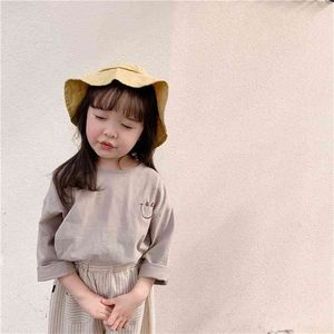 Spring cartoon loose long sleeve T shirts for girls Korean style cotton casual Tees Tops 210708