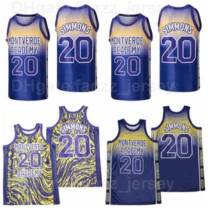 Men High School Montverde Academy Basketball 20 Ben Simmons Jersey Marble Moive Hip Hop Breathable Pure Cotton Team Color Purple HipHop Sport Good Quality