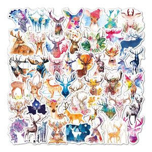 Car Cartoon Cute Elk Stickers 50pcs/Set Watercolour Animal DIY Graffiti Decals For Motorcycle Luggage iPad Phone Scooter Skateboard Notebook Toys Gift Sticker