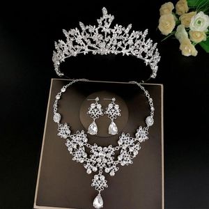 Örhängen Halsband Barock Luxury Crystal African Nigeria Bridal Smycken Satser Rhinestone Tiaras Crowns Wedding Dubai Set