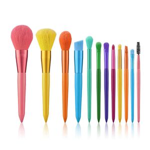 Coloful Makeup Brushes Foundation Powder Eyeshadow Eyeliner Blush Concealers 12pcs Rainbow Cosmetic Brush Tools Make Up