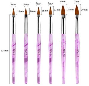 Quality pink 6pcs/set Acrylic Handle Nail Art Flat Brush Design Dotting Painting Drawing Crystal Pen Set Carving Salon Tips Builder #2#4#6#8#10#12 nail brushes