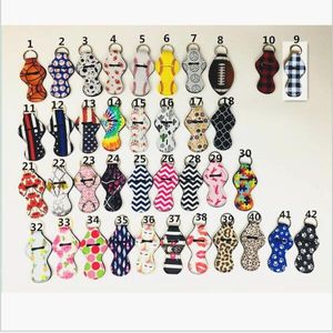 Party Favor Neoprene Keychain Sports Printed Chapstick Holders Leopard Keychains Wrap Lipstick Holders Lip Cover Gift 61 Designs