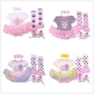 Coelho bebê vestido bodysuit legging primeiro caminhante headband roupas conjuntos menina tutu vestidos de páscoa macacão bolinhas apertado 0-24month 210413