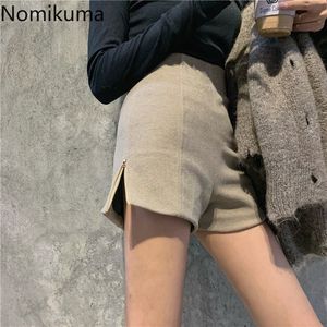 Nomikuma shorts kvinnor höst solid färg sida dragkedja hög midja botten mode koreanska slim passform damer kort byxor 3d116 210514