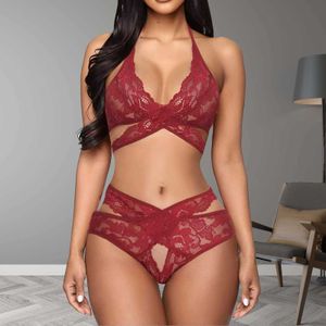 Set intimo da donna Lingerie sexy in pizzo trasparente Plus Size Reggiseno porno perizoma Costumi erotici Scava fuori set esotici Y0911