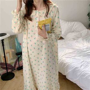 Vintage-Nachtwäsche, alle passend, stilvoll, elegant, locker, Homewear, Baumwolle, süß, hochwertige Nachthemd-Pyjamas 210525