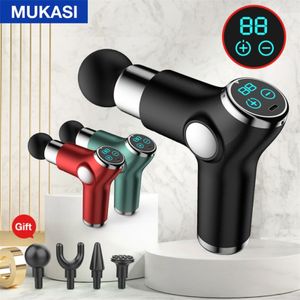 MUKASI LCD Massage Gun Electric Neck Massager Smart Hit Fascia Gun for Body Massage Relaxation Fitness Muscle Pain Relief 220121