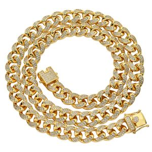 12mm Iced Out Chain Gold Silver Plated Full Zircon Miami Curb Cuban Link CZ Bling Rapper Halsband för män Kvinnor