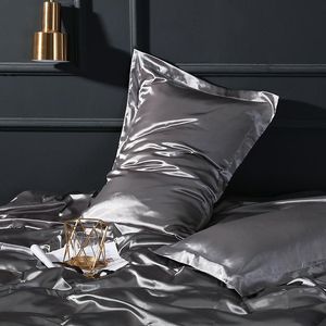 Taie d'oreiller Estule de luxe Satin satiné satin satiné 1 pièce couverture de couleur solide pour la soie de lit Protecteur de la maison 48x74cm